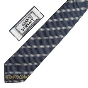 GIANNI VERSACE 90s Vintage Metallic Baroque Silk Stripe Tie Made in Italy
